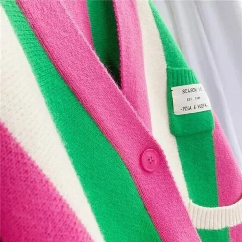 Watermelon Boxy Color Block Colourful Cardigan Sweater OS One Size Fits All - Picture 5 of 5